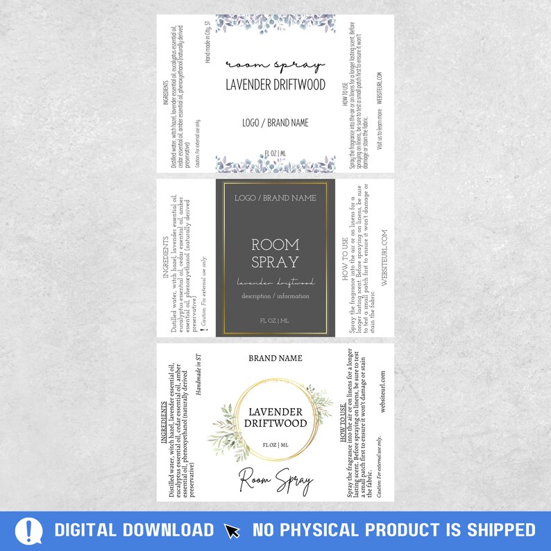 Room Rabel Linen/room Fragrance Spray Label Template Fragrance Bottle Wrap Around ...