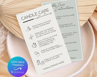 Candle Care Instructions Card Template DIY Candle Safety Card Custom Candle Care Safety Card Editable Candle Care Safety Instructions Card