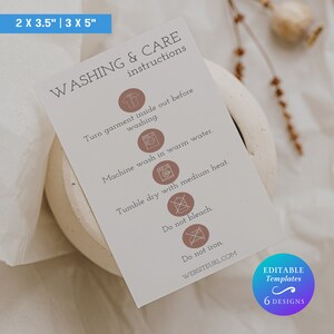 Washing Instructions Care Card Template Editable Laundry Care Card Template Printable DIY Clothing Care Instructions Card Garment Care Card