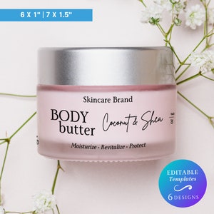 Body Butter Wrap Around Label Template Custom Skincare Jar Label Editable Body Butter Label Printable DIY Label For Butter, Cream, or Lotion