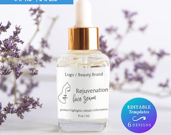Face Serum Dropper Bottle Label Template Editable Skincare Oil Dropper Bottle Label DIY Serum Oil Dropper Label Customize Oil Dropper Label