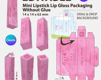 Editable Mini Lipstick Balm Box Canva Template : Glue-Free Packaging Design (Digital Download, SVG/DXF dieline Included)