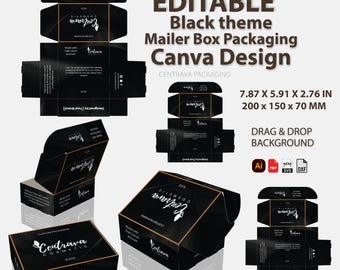 Self-Locking Shipping Box Template: Canva Editable Packaging (200x150x70mm) SVG DXF PDF Ai