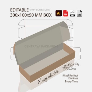 SVG Template for 300x100x50mm Self Locking Shipping Box | Folding Packaging Design | PDF DXF Ai