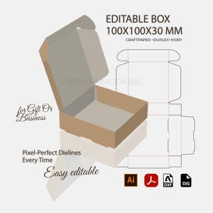 Mailer & Gift Box Template 100x100x30mm | Self-Locking Dieline | Ai, PDF, SVG, DXF | Shipping Box | Digital Download