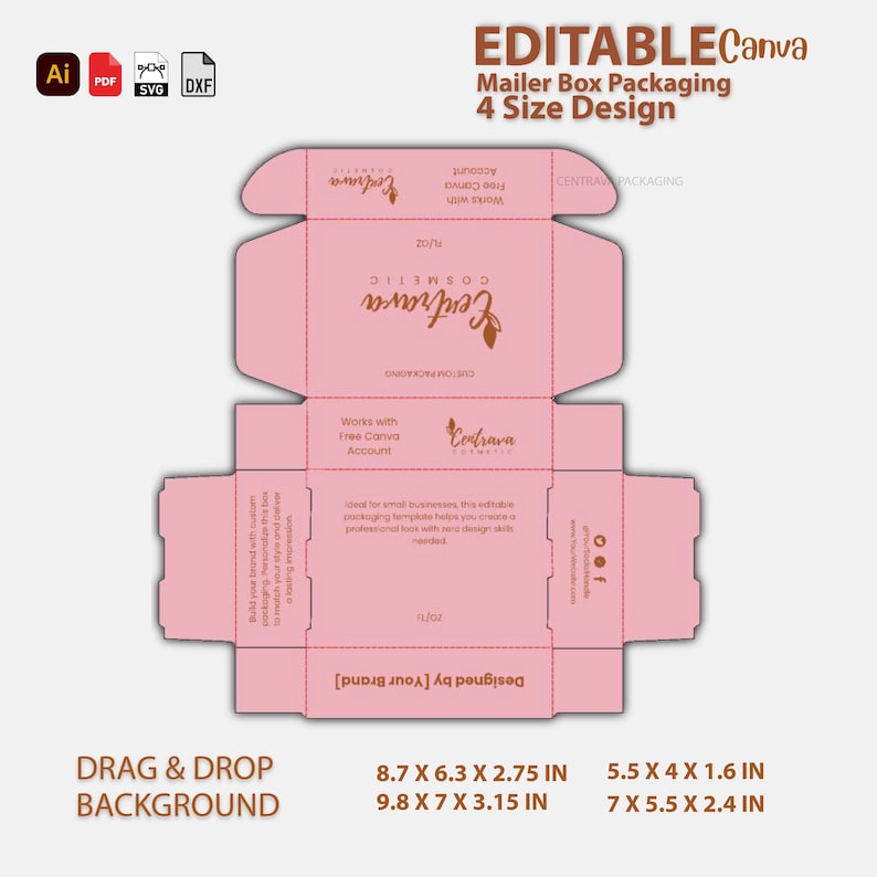 Sample Pink Box Bundle 4 Size Exclusive Pink Theme Mailer Box Template for Canva ...
