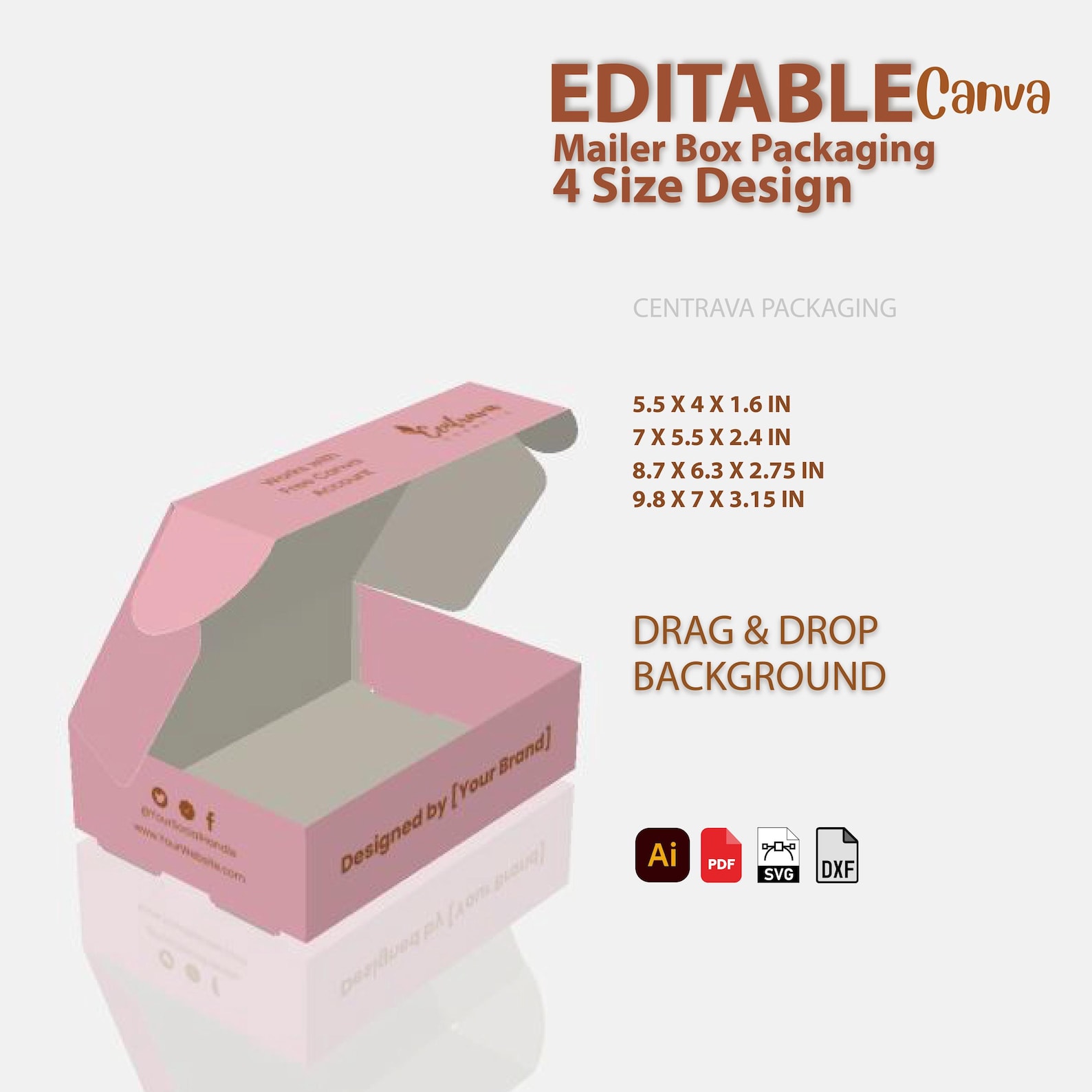 Pink Box Layout Bundle 4 Size Exclusive Pink Theme Mailer Box Template for Canva ...