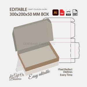 300x200x50mm Packaging Template | Mailer Self Locking Shipping Box SVG | Printable PDF DXF Ai