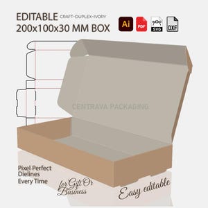 Self Locking Shipping Box Template | 200x100x30mm Cut File SVG PDF DXF Ai | Packaging Dieline