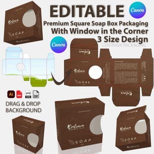 Premium Soap Box with Window in the Corner Template for Canva | Soap Packaging Branding Kits | Skincare Box | Custom Box for your Branding