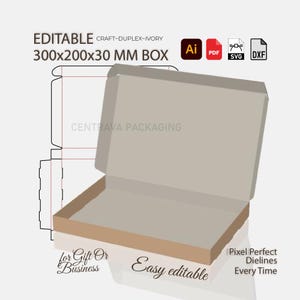 300x200x30mm Shipping Box SVG Template | Self Locking Foldable Design | Digital Packaging File