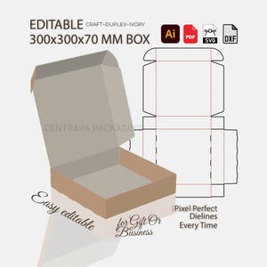 300x300x70mm Shipping Box Design | Self Locking Packaging Template SVG | PDF DXF Ai Digital