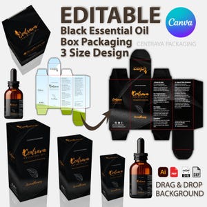 Essential Oil Box Template editable in Canva | Printable Essential Oil Packaging | Skincare Box Design | Box Essential Oil for your Brand