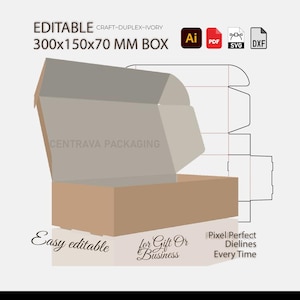300x150x70mm diy Shipping Box Template | SVG Self Locking Packaging Dieline | PDF DXF Ai