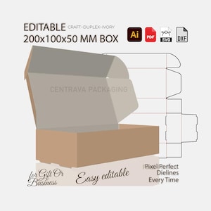 Shipping Box Cut File | 200x100x50mm Self Locking Packaging | SVG DXF PDF Ai Template