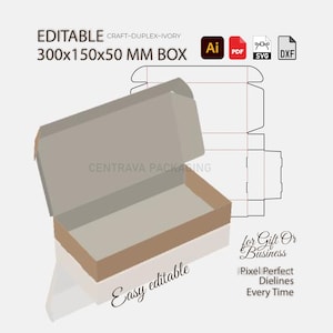 Self Locking Folding Box Template | 300x150x50mm Shipping Packaging SVG | PDF DXF Ai Files