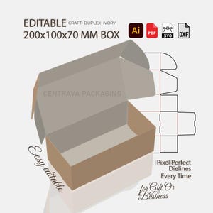200x100x70mm SVG Template | Mailer Self Locking Shipping Box Packaging | Digital File PDF DXF Ai