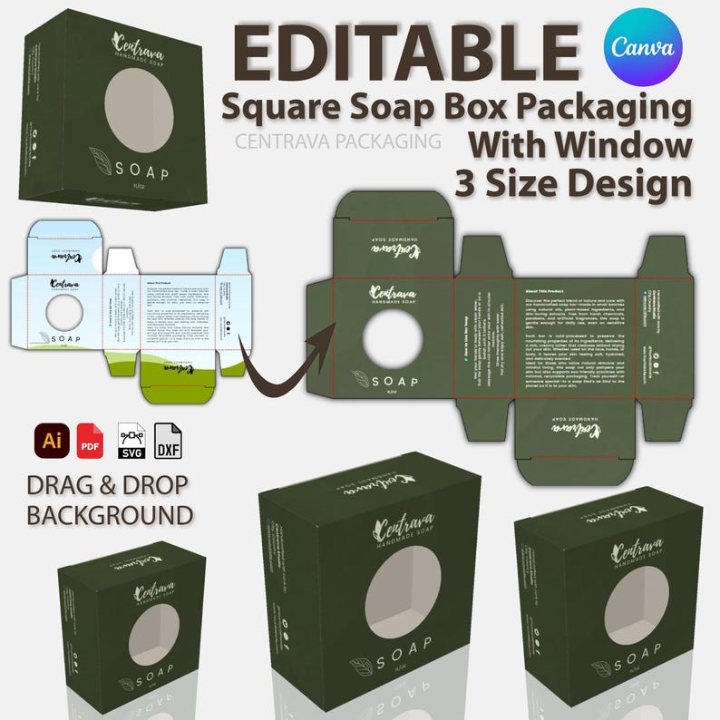 Square Soap Box Bundle 3 Sizes Square Soap Box Template With Window: Canva Editable ...