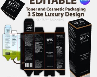 Bundle 3 sizes Black Toner Box canva Template: Skincare Packaging Design - Editable SVG DXF cutting file included