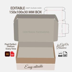 Rectangular Gift Box Template 150x100x30mm | Self-Locking Packaging | Ai, PDF, SVG, DXF