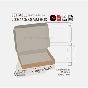 200x150x30mm SVG Shipping Box Template | Folding Self Locking Packaging | PDF DXF Ai Files