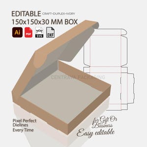 Square Gift Box Template: Self-Locking Packaging Dieline (Digital Download)