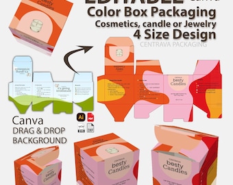 Bundle 4 size Full Color Cream Box Canva Template | DIY Printable Cream Box Design kits | Editable Packaging | Skincare Packaging Template