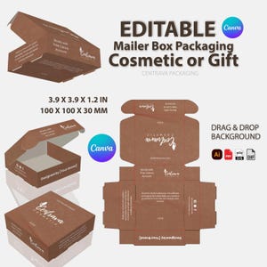 Mailer & Gift Box Template 100x100x30mm No Glue | SelfLocking Dieline Box | Ai PDF SVG DXF | Shipping Box | Canva Template for Branding Kits