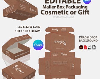Mailer & Gift Box Template 100x100x30mm No Glue | SelfLocking Dieline Box | Ai PDF SVG DXF | Shipping Box | Canva Template for Branding Kits