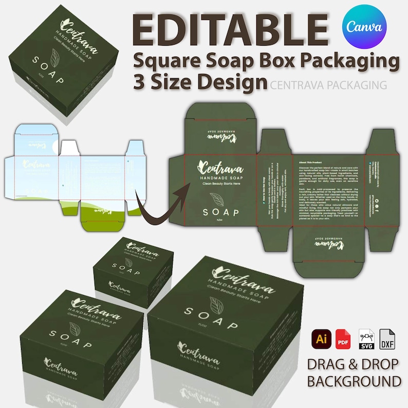 Square Soap Box Bundle 3 Sizes Square Soap Box Template: Editable Canva Design, SVG/DXF ...