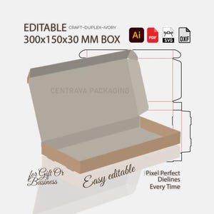 Template for Self Locking Shipping Box | 300x150x30mm | Printable PDF DXF Ai Files SVG