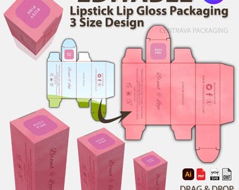 Bundle 3 Sizes Lipstick or Lip balm Box Template Editable in Canva | Editable Lipstick Packaging | Lip balm Box Design | for Branding