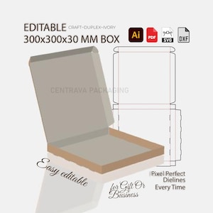 300x300x30mm Self Locking Shipping Box Template | Packaging SVG Cut File | PDF DXF Ai