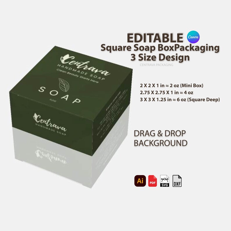 Square Soap Box Bundle 3 Sizes Square Soap Box Template: Editable Canva Design, SVG/DXF ...