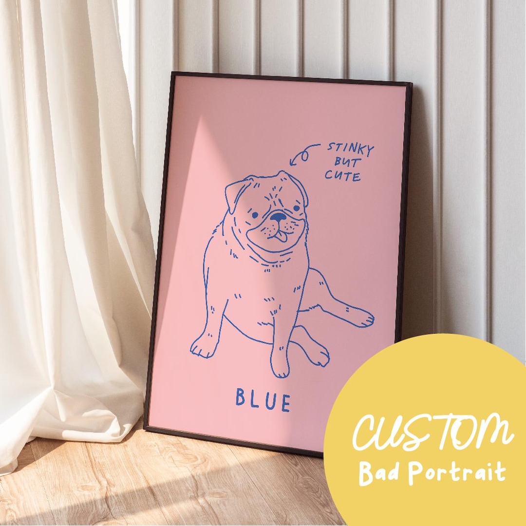 CUSTOM Line Art Pet Portrait (printable Digital Art), Ugly Pet Drawing ...