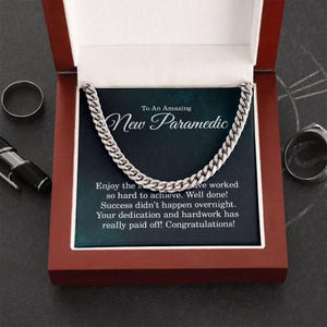 Paramedic Graduation Gift, Cuban Chain, Men&#39;s Paramedic Jewelry, EMT Graduation Gift, Future Paramedic Gift, Personalized Paramedic Necklace