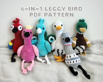 6-i-1 Leggy Bird Amigurumi Virkmönster i PDF-format