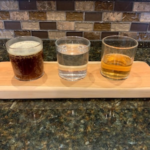 Drink flight boards for beer or liquor samplers - GLASSES INCLUDED! - Natural Cherry - Solid Wood