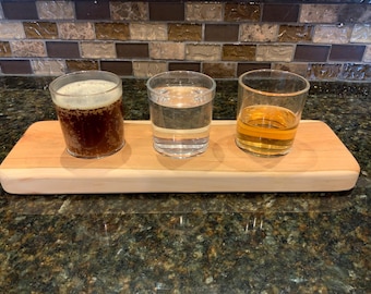 Drink flight boards for beer or liquor samplers - GLASSES INCLUDED! - Natural Cherry - Solid Wood