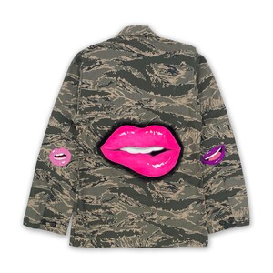 Hand-Painted Upcycled Clothing, Unique Vintage Jacket With Original Art, Custom Festival Jacket, Pop Art Cartoon Camo Unisex Jacket