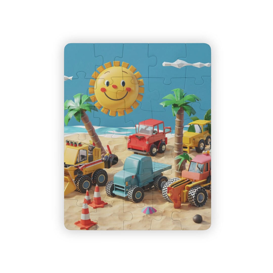 Kids' Puzzle Age 3-8, 30-piece, Beach Construction Vehicles - Etsy