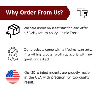May include: Why Order From Us?  A graphic with three icons representing a 30-day return policy, a lifetime warranty, and products made in the USA.
