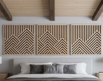 Handmade Geometric Mountain Wood Wall Art | 3D Wood Slat Panels |