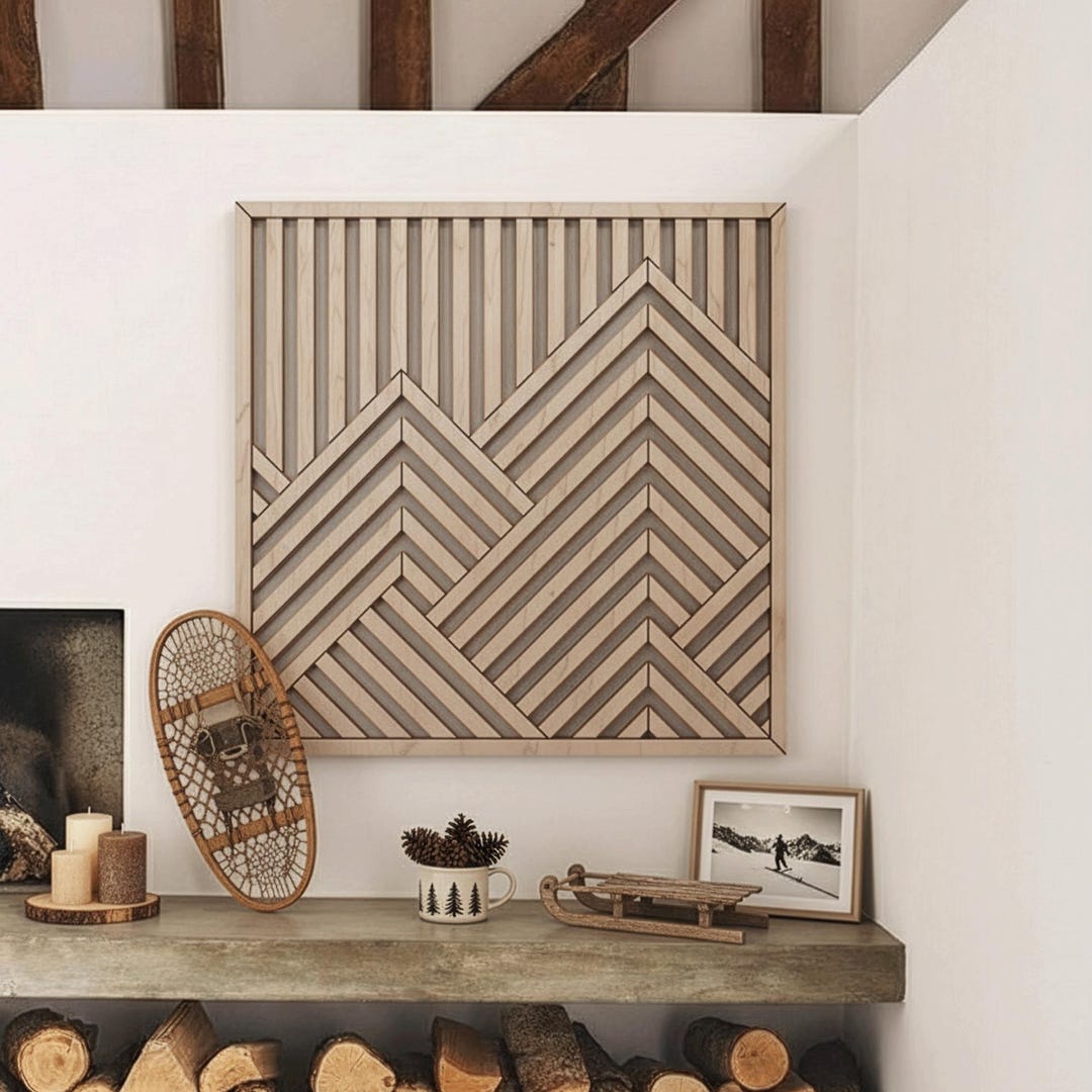 Handmade Geometric Mountain Wood Wall Art | 3D Wood Slat Panel | - Etsy