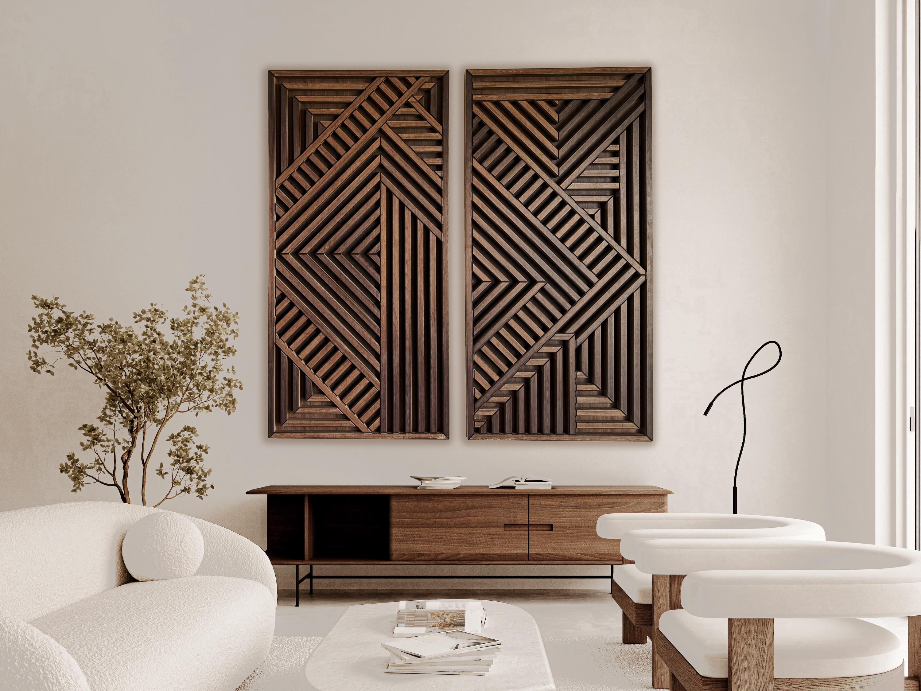 Set of 2 | Modern Wood Wall Art Set | Large Modern Wood Wall Hangings ...