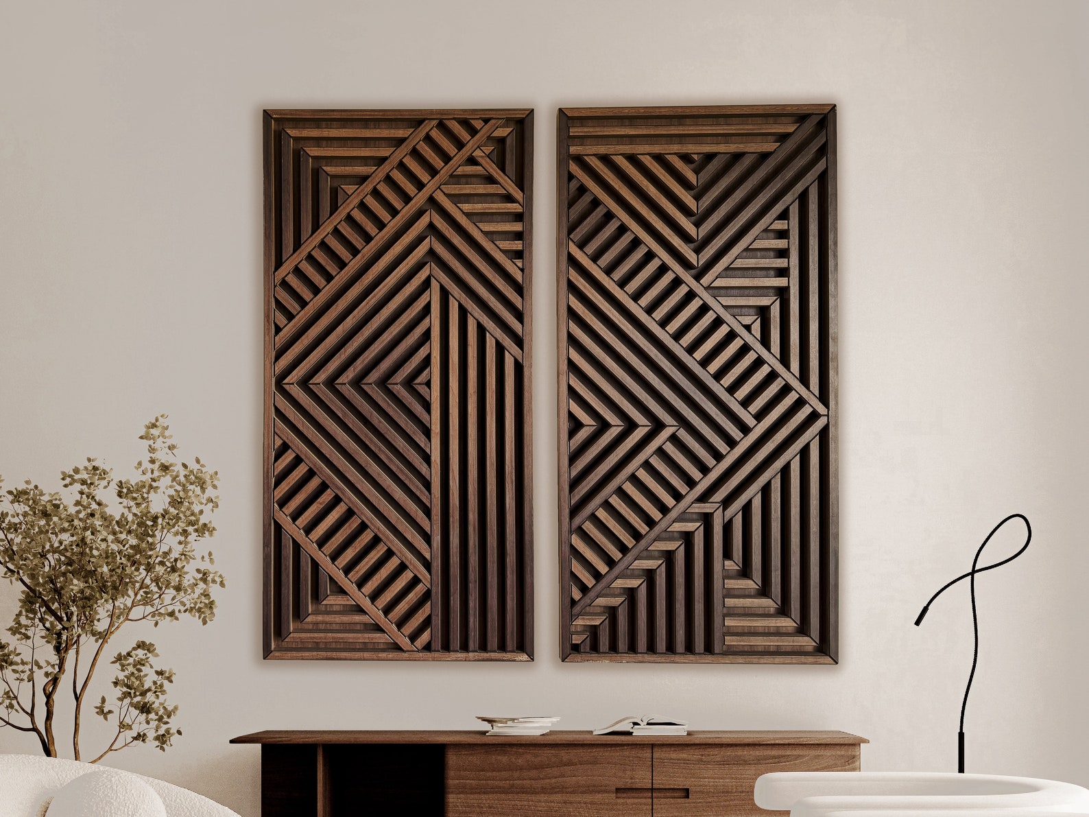 Modern Wood Wall Art Set Large Modern Wood Wall Hangings Geometric Wood ...