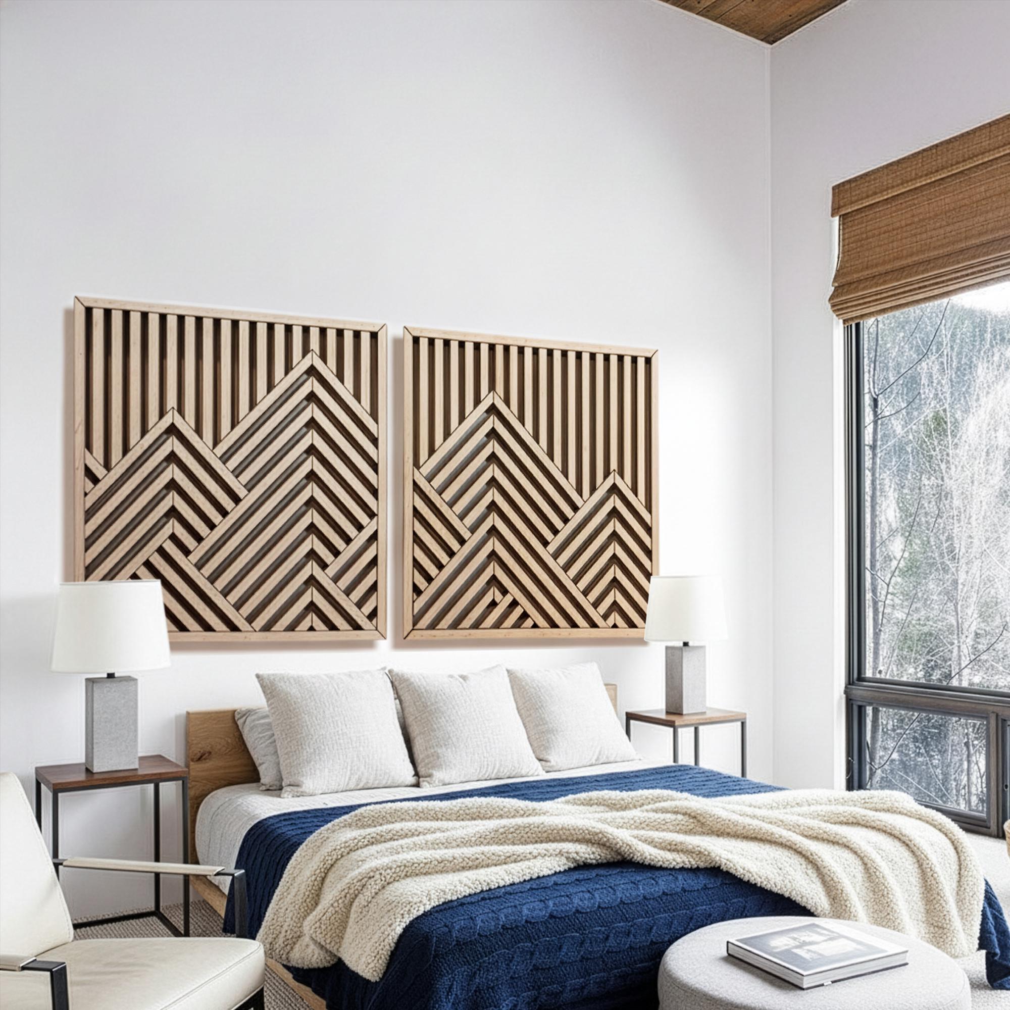 Handmade Geometric Mountain Wood Wall Art | 3D Wood Slat Panels | - Etsy