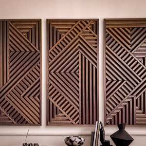 Modern Wood Wall Art Set | Large Modern Wood Wall Hangings | Geometric Wood Wall Panels | Abstract Wooden Wall Art | Set of 3 | Set of 2