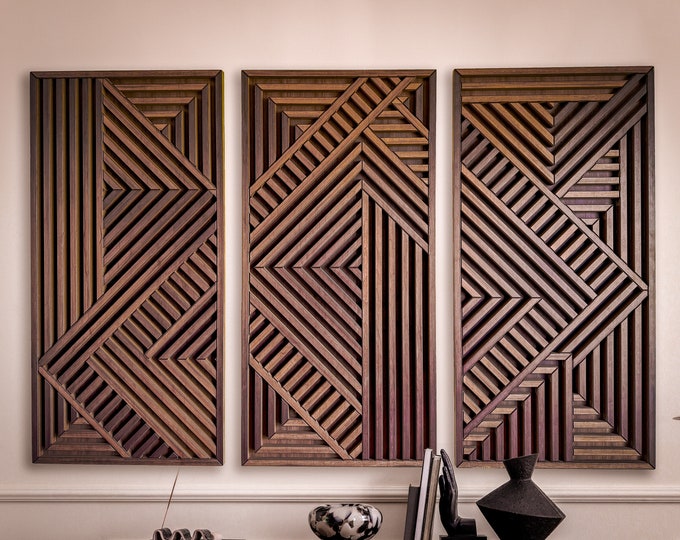 Modern Wood Wall Art Set | Large Modern Wood Wall Hangings | Geometric