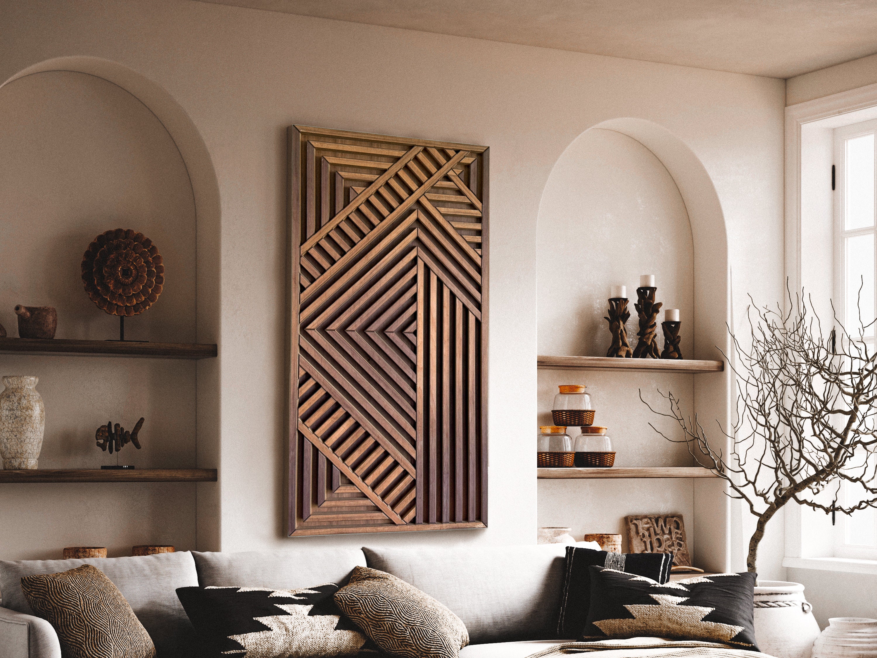 Modern Wood Wall Art Set Large Modern Wood Wall Hangings Geometric Wood ...